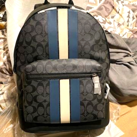 West Backpack In Signature Canvas With Varsity Stripe - Picture 2 of 3